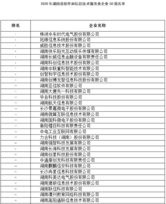 2020年湖南軟件和信息技術(shù)服務(wù)業(yè)企業(yè)50強(qiáng)名單公示 互聯(lián)網(wǎng)信息服務(wù)成亮點(diǎn)
